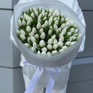 Букет из белоснежных тюльпанов 101шт